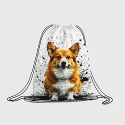 Рюкзак-мешок 3D Корги на белом с черным