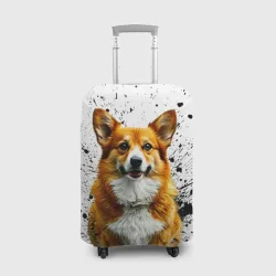 Чехол для чемодана 3D Корги на белом с черным