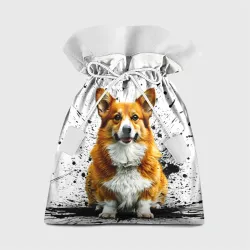 Подарочный 3D мешок Корги на белом с черным
