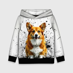 Детская толстовка 3D Корги на белом с черным