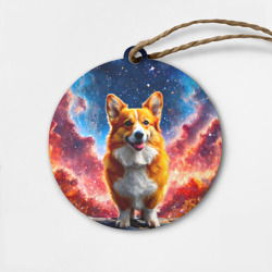 Деревянная игрушка круг Корги и космическое небо