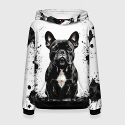 Женская толстовка 3D Французский бульдог на белом с черным