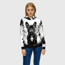 Женская толстовка 3D Французский бульдог на белом с черным - фото 2