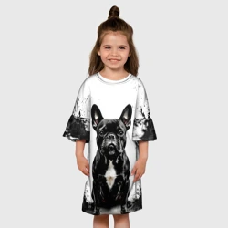 Детское платье 3D Французский бульдог на белом с черным - фото 2