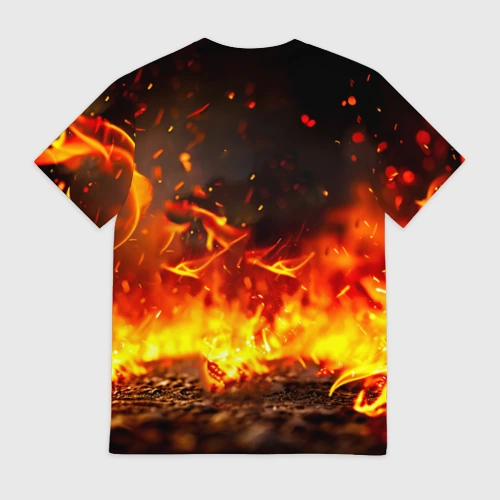 Мужская футболка 3D с принтом Экзотическая кошка в огне, вид сзади #1