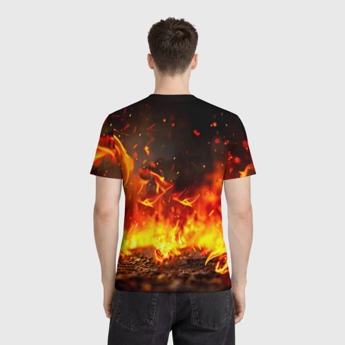 Мужская футболка 3D с принтом Экзотическая кошка в огне, вид сзади #2