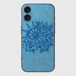 Чехол для iPhone 16 силиконовый с защитой камеры Штурвал и три розы
