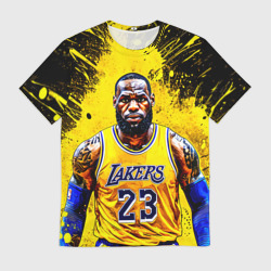 Мужская футболка 3D Леброн Джеймс на черном с желтым