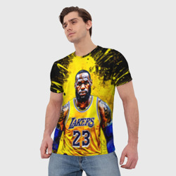 Мужская футболка 3D Леброн Джеймс на черном с желтым - фото 2