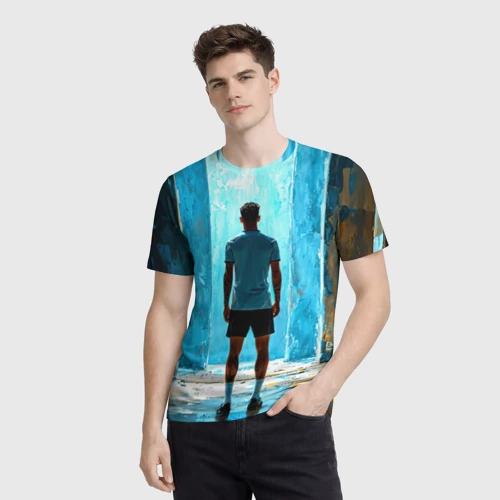 Мужская футболка 3D с принтом Бруно Фернандеш со спины, фото на моделе #1