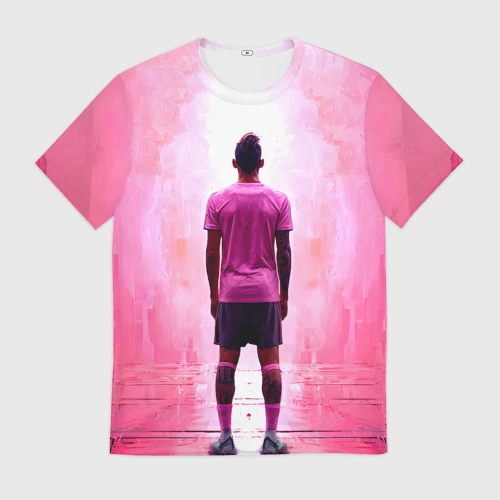 Мужская футболка 3D с принтом Бруно Фернандеш на розовом, вид спереди #2