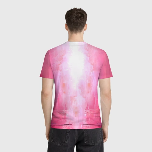Мужская футболка 3D с принтом Бруно Фернандеш на розовом, вид сзади #2
