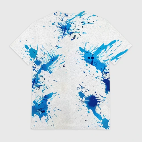 Мужская футболка 3D с принтом Икер Касильяс в синей краске, вид сзади #1