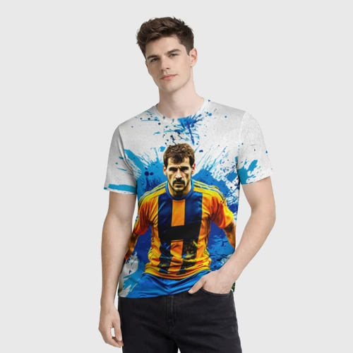 Мужская футболка 3D с принтом Икер Касильяс в синей краске, фото на моделе #1