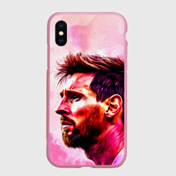 Чехол для iPhone XS Max матовый Лионель Месси на розовом