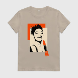 Женская футболка хлопок Девушка с помадой в стиле поп-арт