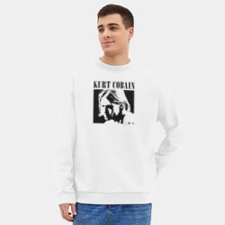 Мужской свитшот oversize без начеса хлопок Курт Кобейн в черно белом - фото 2
