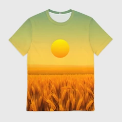 Мужская футболка 3D Закат над пшеничным полем