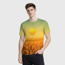 Мужская футболка 3D Закат над пшеничным полем - фото 2