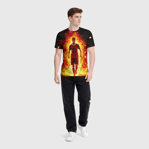 Мужская футболка 3D с принтом Томас Мюллер в огне, вид сбоку #3