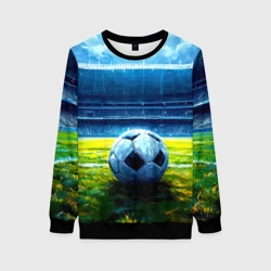 Женский свитшот 3D Футбольный мяч на стадионе