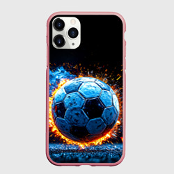 Чехол для iPhone 11 Pro Max матовый Футбольный мяч в синем пламени