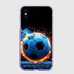 Чехол для iPhone XS Max матовый Футбольный мяч в синем пламени