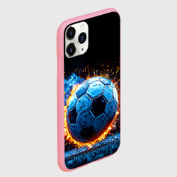 Чехол для iPhone 11 Pro Max матовый Футбольный мяч в синем пламени - фото 2