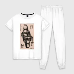 Женская пижама с белой футболкой хлопок Мона Лиза у стоматолога