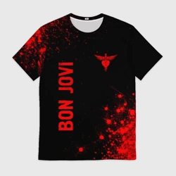 Мужская футболка 3D Bon Jovi - red gradient вертикально
