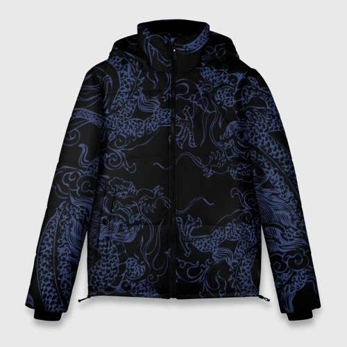 Мужская зимняя куртка 3D Синий дракон на черном