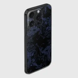 Чехол для iPhone 15 Pro силиконовый с защитой камеры Синий дракон на черном - фото 2