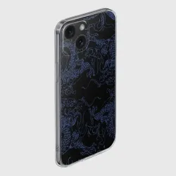 Чехол для iPhone 15 силиконовый с защитой камеры Синий дракон на черном - фото 2