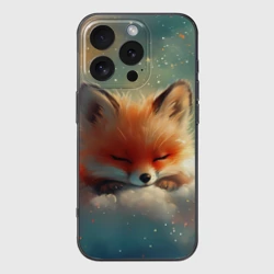 Чехол для iPhone 16 Pro силиконовый с защитой камеры Лисенок спит на облаке