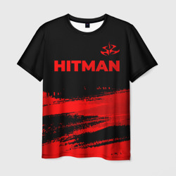 Мужская футболка 3D Hitman - red gradient посередине