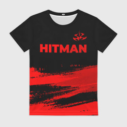 Женская футболка 3D Hitman - red gradient посередине