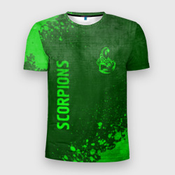 Мужская футболка 3D Slim Scorpions - green gradient вертикально