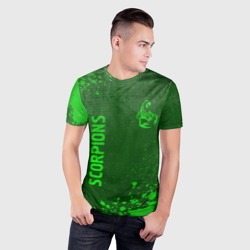 Мужская футболка 3D Slim Scorpions - green gradient вертикально - фото 2