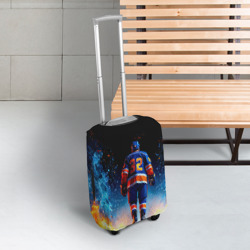 Чехол для чемодана 3D Хоккеист в синем пламени - фото 2
