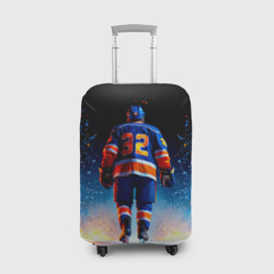 Чехол для чемодана 3D Хоккеист в синем пламени