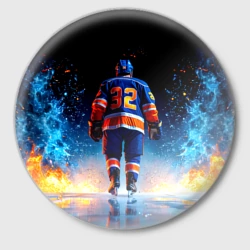 Значок Хоккеист в синем пламени