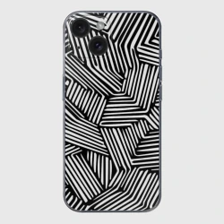 Чехол для iPhone 15 силиконовый с защитой камеры Минималистичный черно белый паттерн в линию