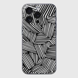 Чехол для iPhone 16 Pro Max силиконовый с защитой камеры Минималистичный черно белый паттерн в линию