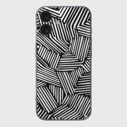 Чехол для iPhone 16 силиконовый с защитой камеры Минималистичный черно белый паттерн в линию