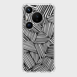 Чехол для Huawei Pura 70 Минималистичный черно белый паттерн в линию