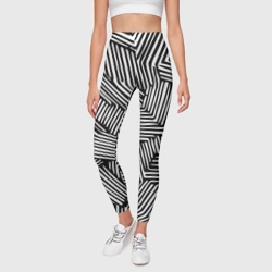 Леггинсы 3D Минималистичный черно белый паттерн в линию - фото 2