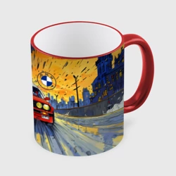 Кружка с полной запечаткой Красная BMW на скорости 