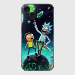 Чехол для iPhone 15 силиконовый с защитой камеры Рик и Морти на планете сказочных грибов