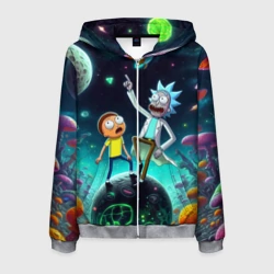Мужская толстовка 3D на молнии Рик и Морти на планете сказочных грибов