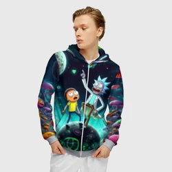 Мужская толстовка 3D на молнии Рик и Морти на планете сказочных грибов - фото 2